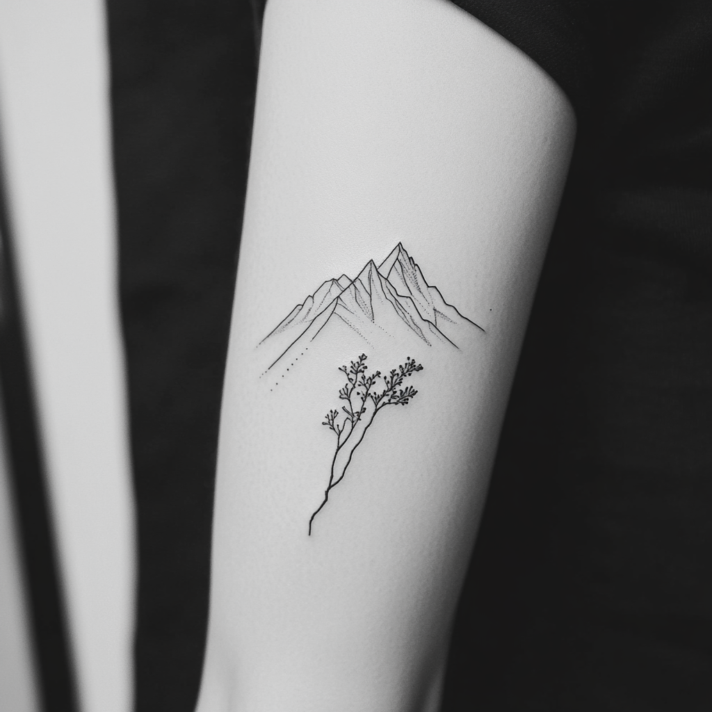 minimalist mountain tattoo with flower