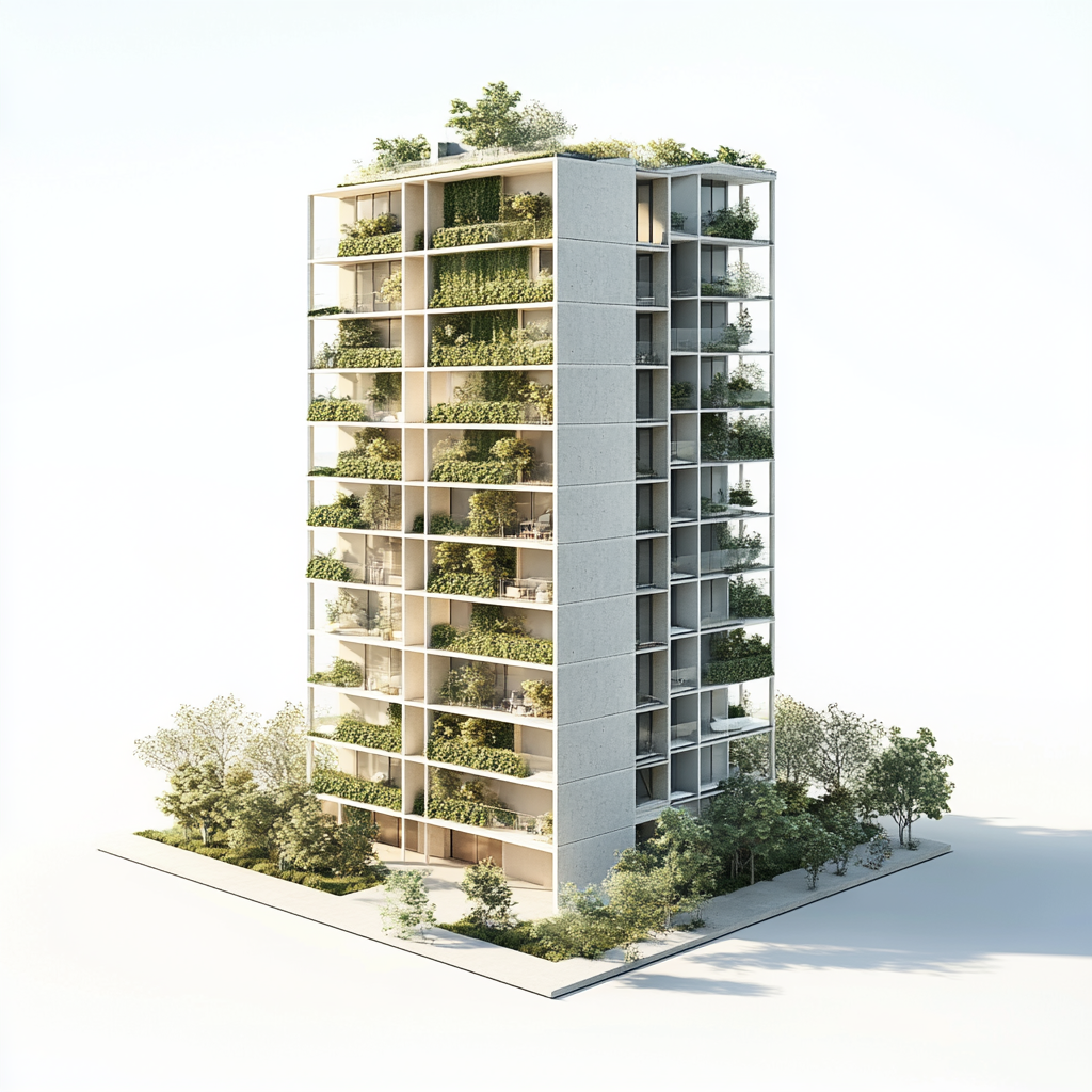 Isometric Photo Green Building Minimalist Design