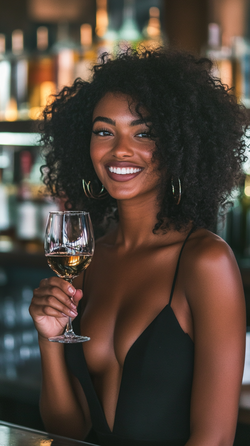 Mixed Race Woman Smiling Holding Wine Glass