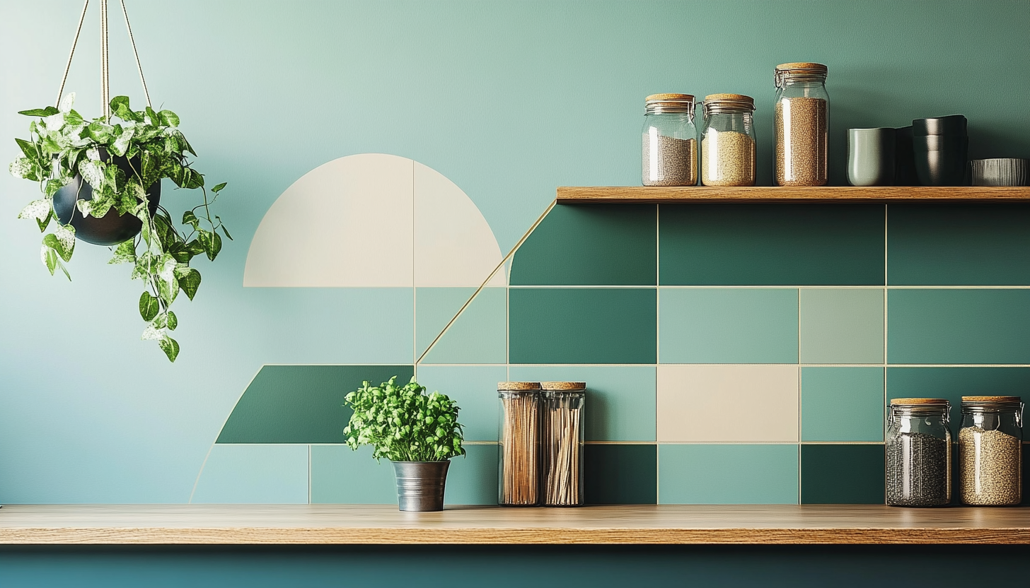 Modern Kitchen Wall Geometric Blue Green