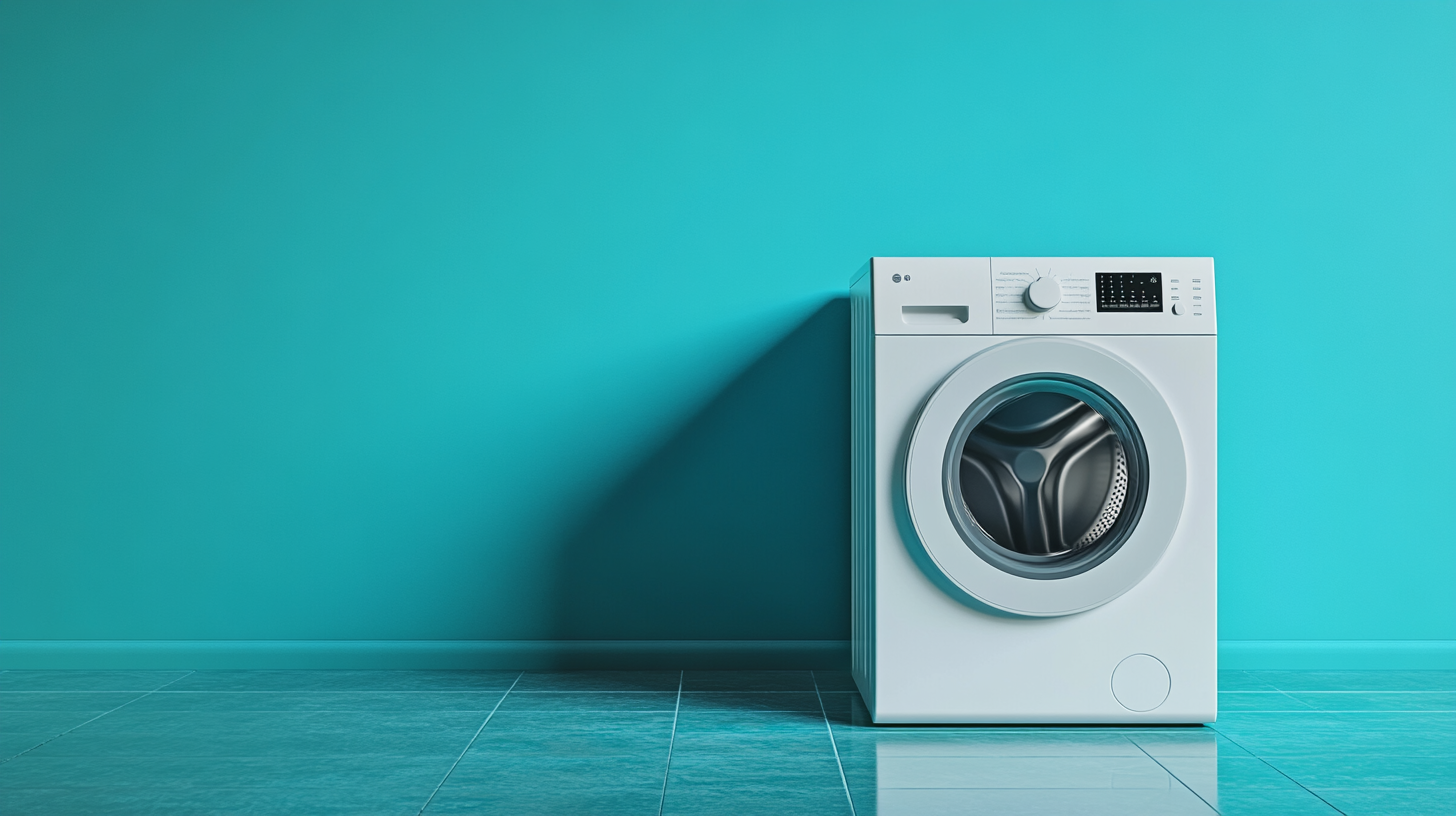 Modern blue washing machine photo