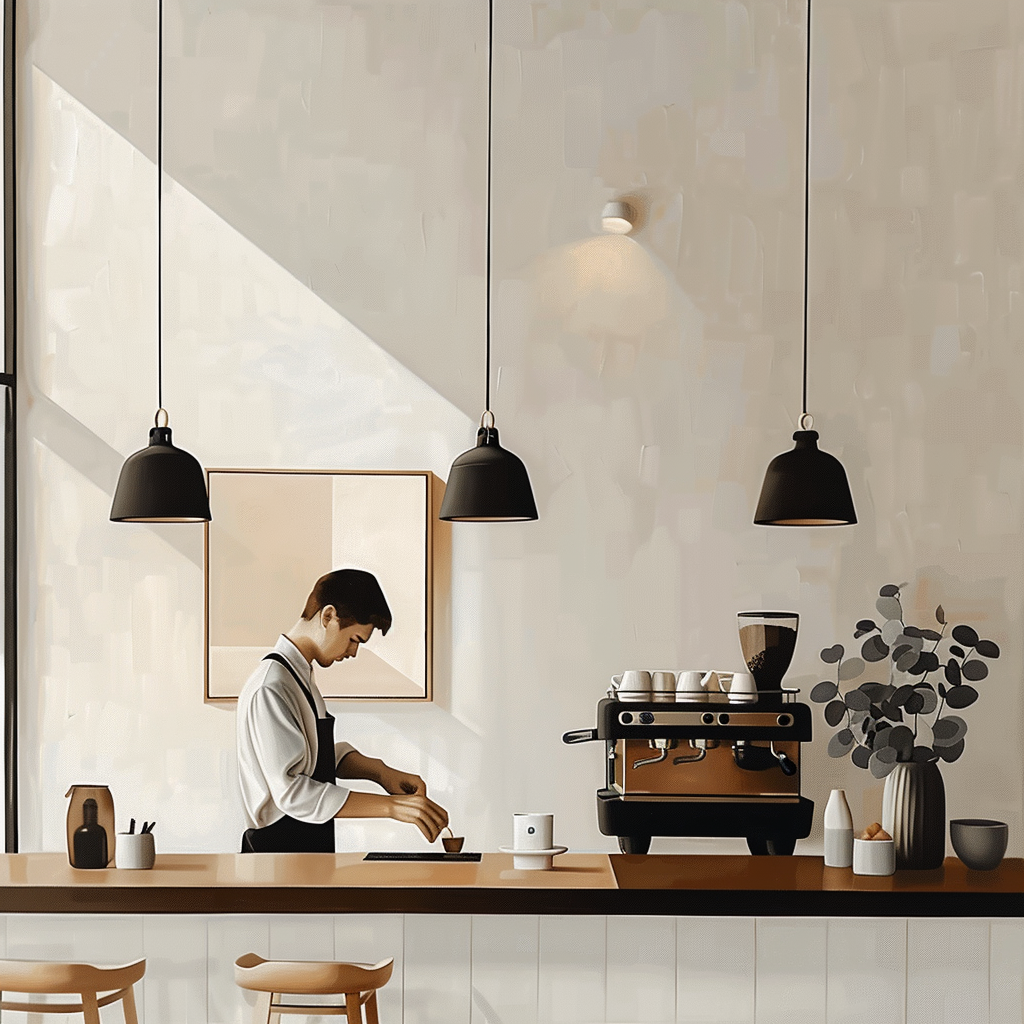 Barista crafting coffee in modern cafe