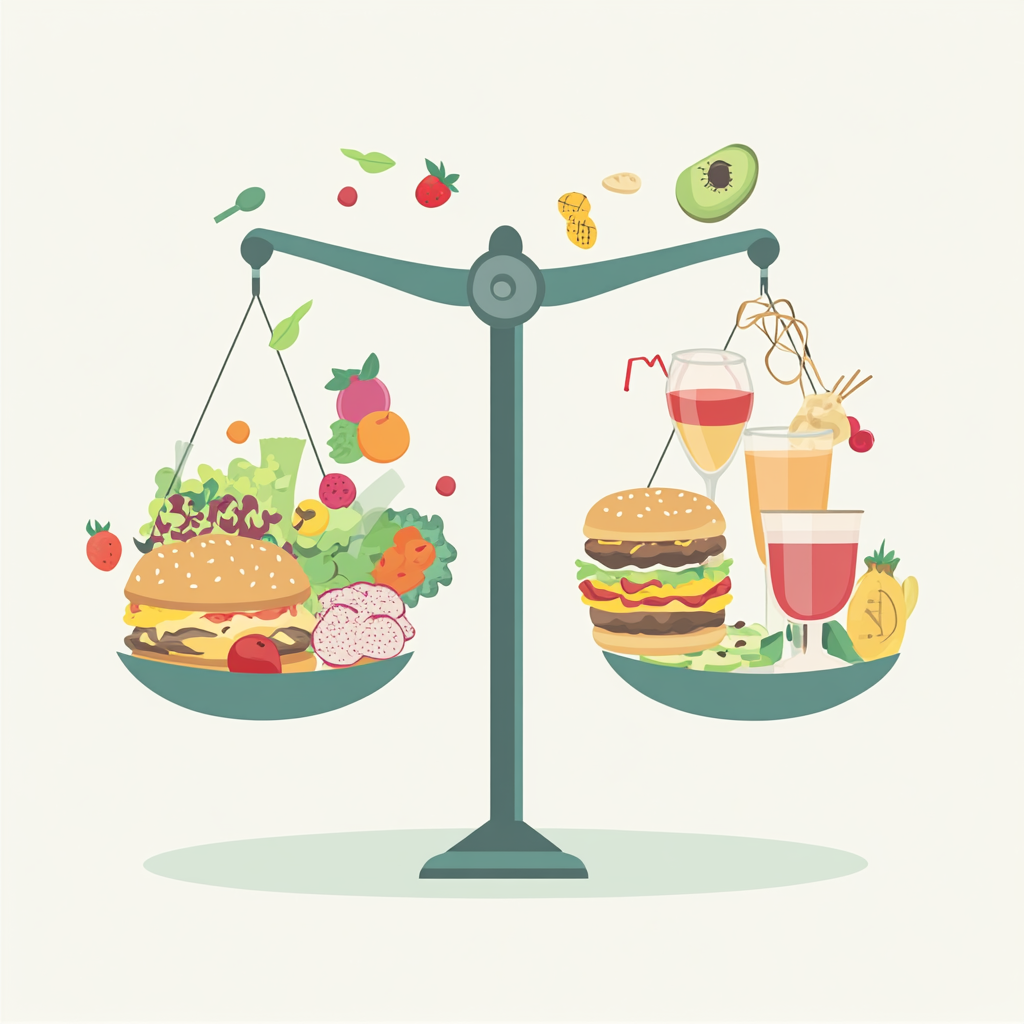 Modern Weighing Balance Healthy vs Indulgences