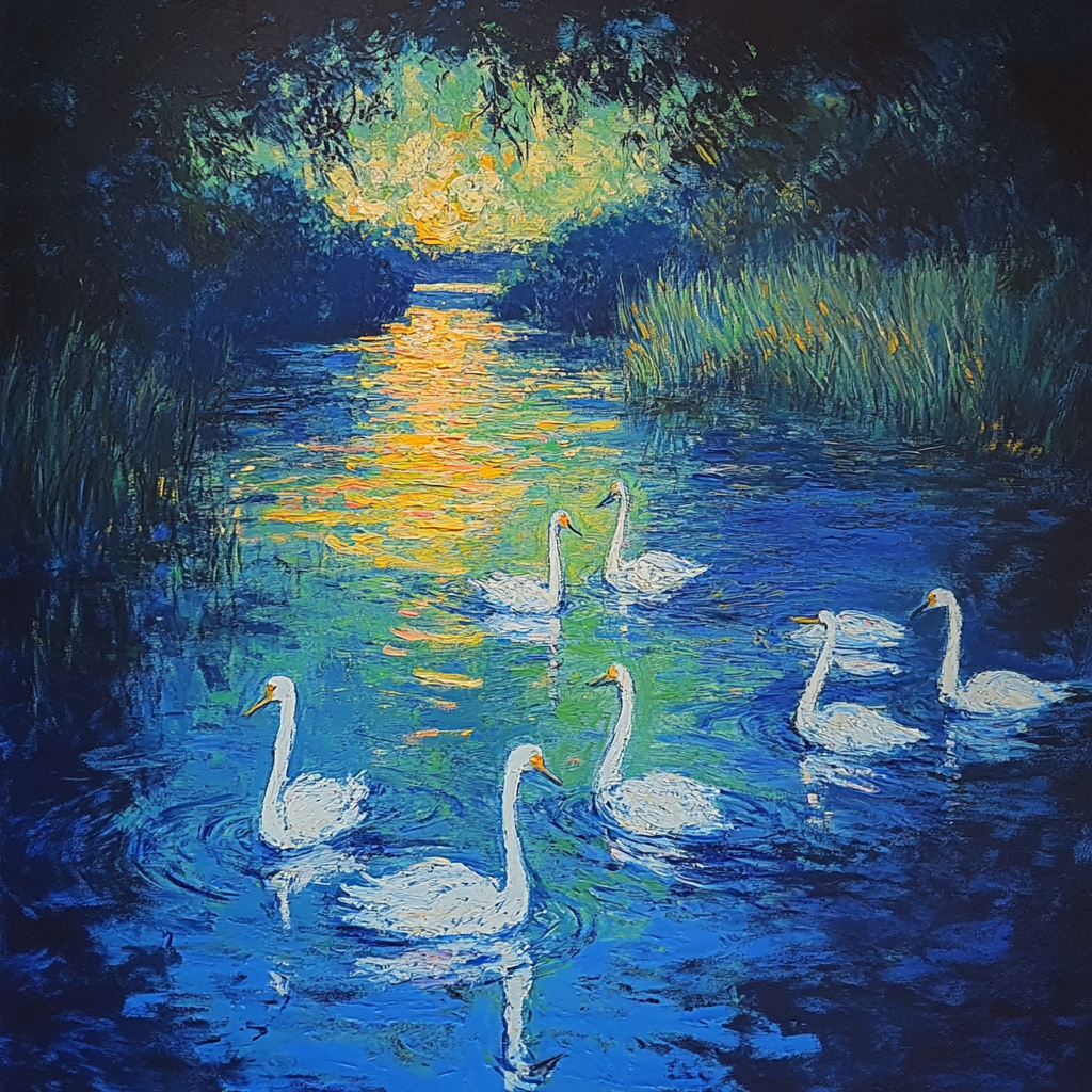 Monet scene with swans