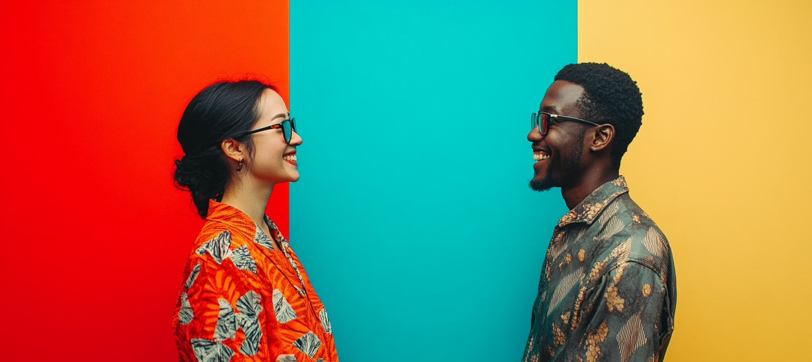 Multicultural smiling pair banner image