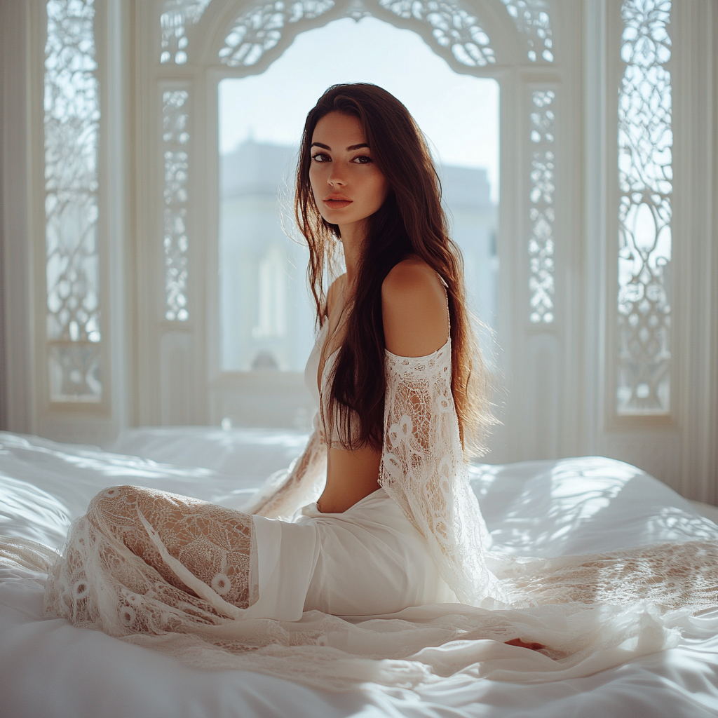 Muslim girl in white paradise dress