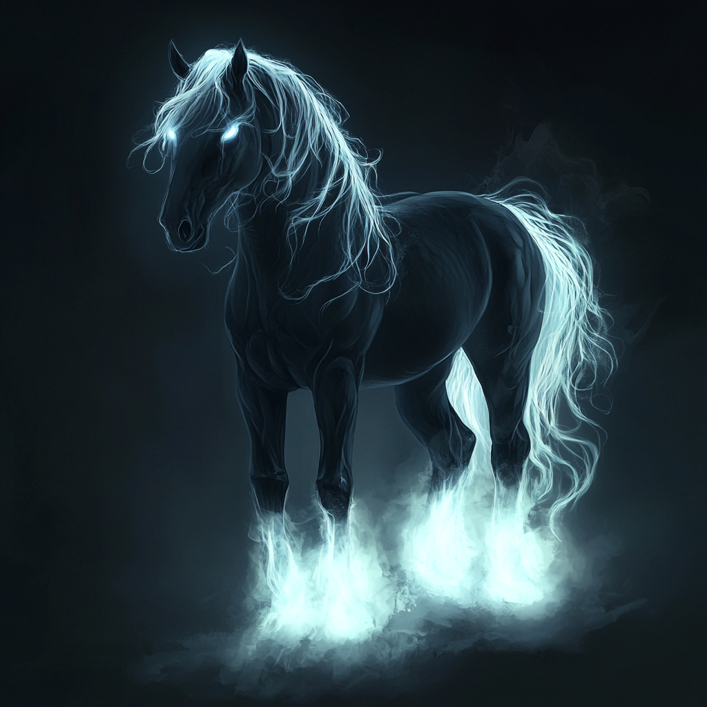 Black Horse Glowing White Eyes