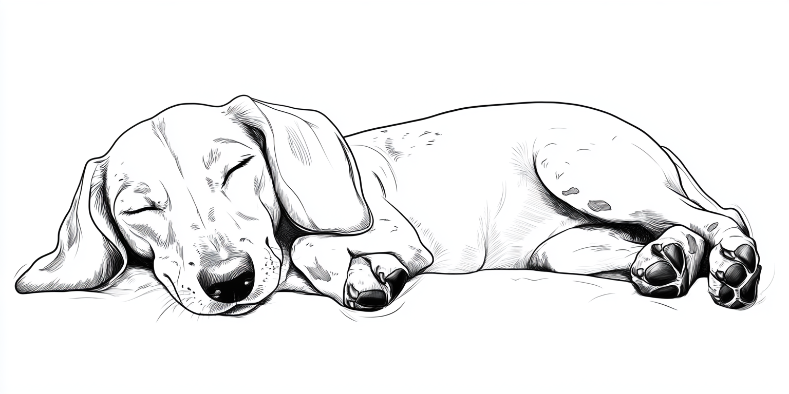 napping dachshund line art