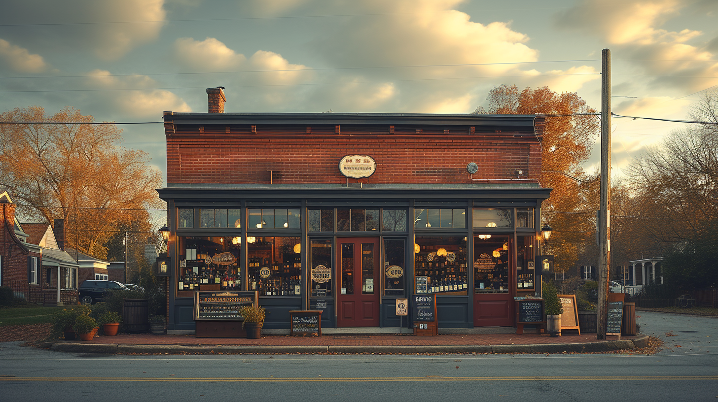 Neighborhood wine store exterior shot