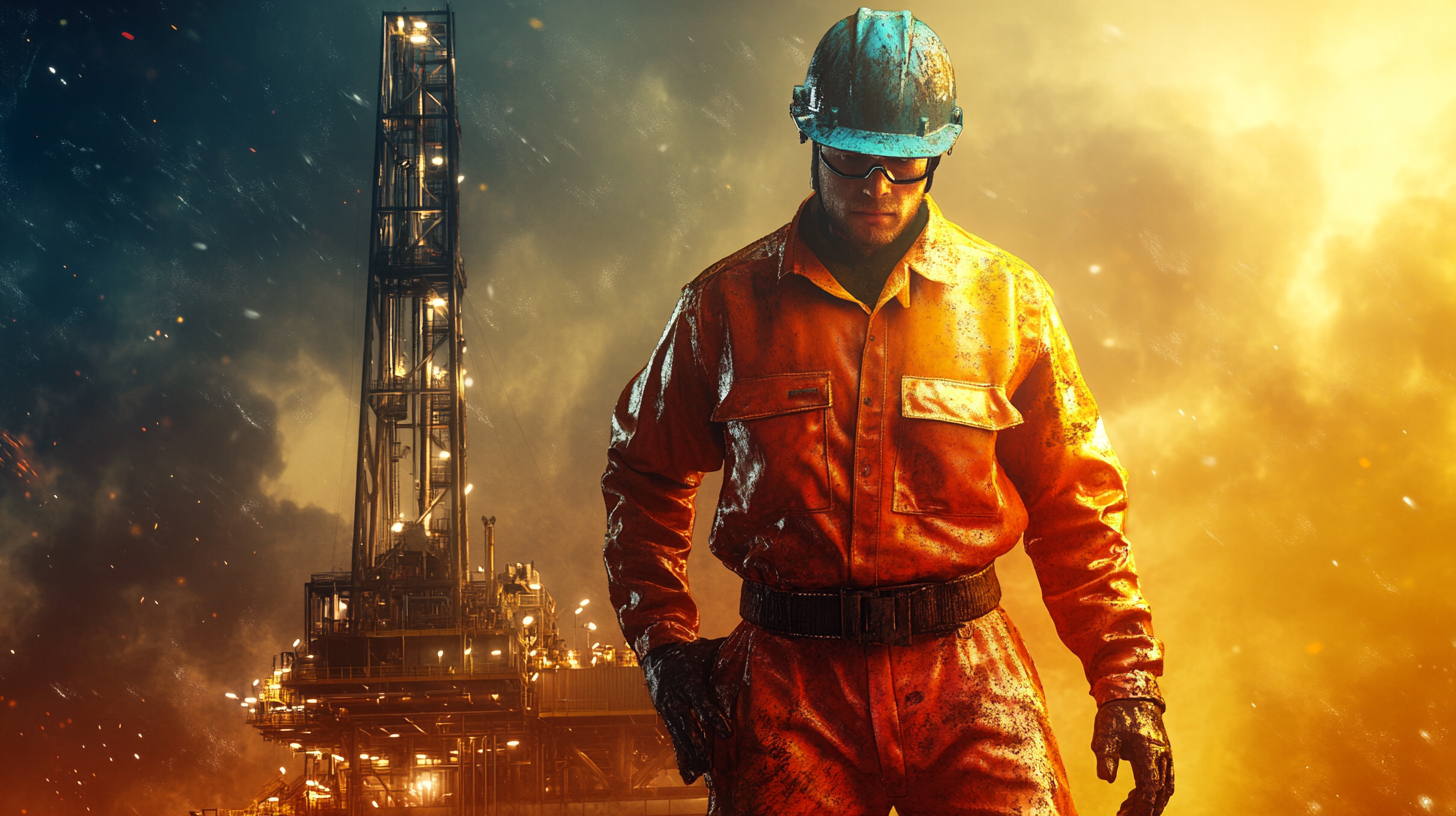 Oil rig worker in orange dungarees