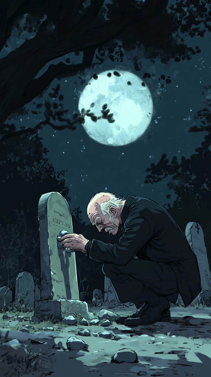 old man in graveyard