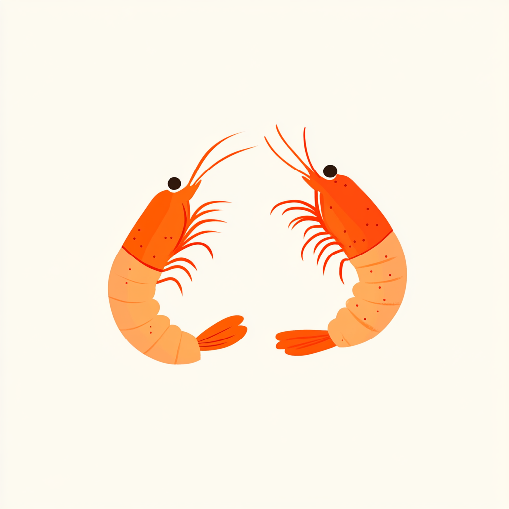 Two Cartoon Orange Shrimp