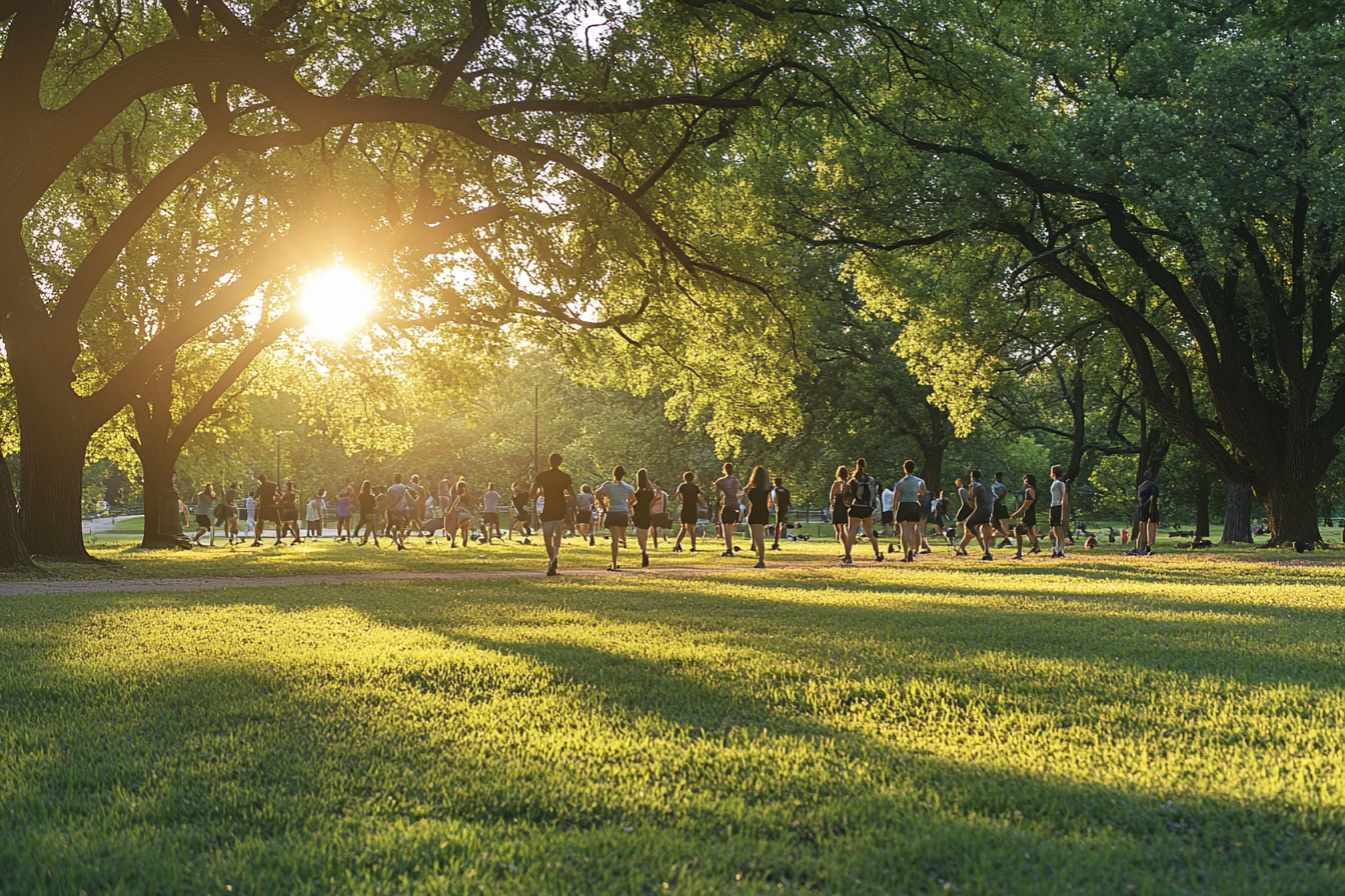 diverse group exercising in park