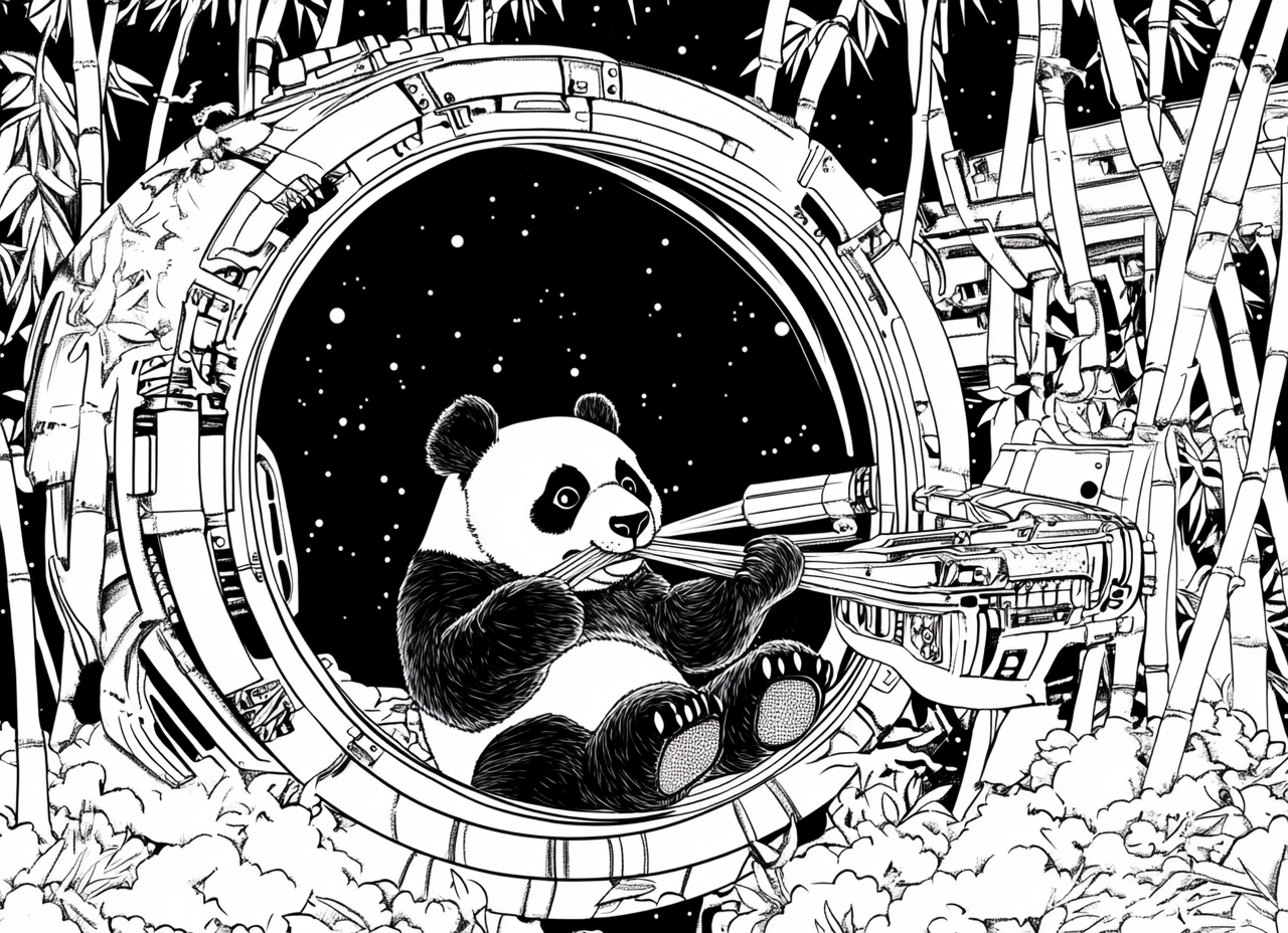 Panda sitting in bamboo forest eating bamboo