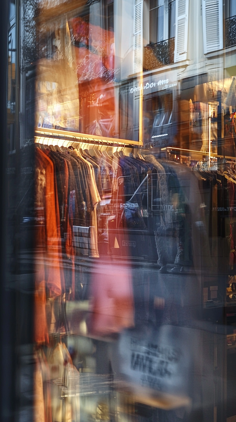 Parisian clothing store reflection window