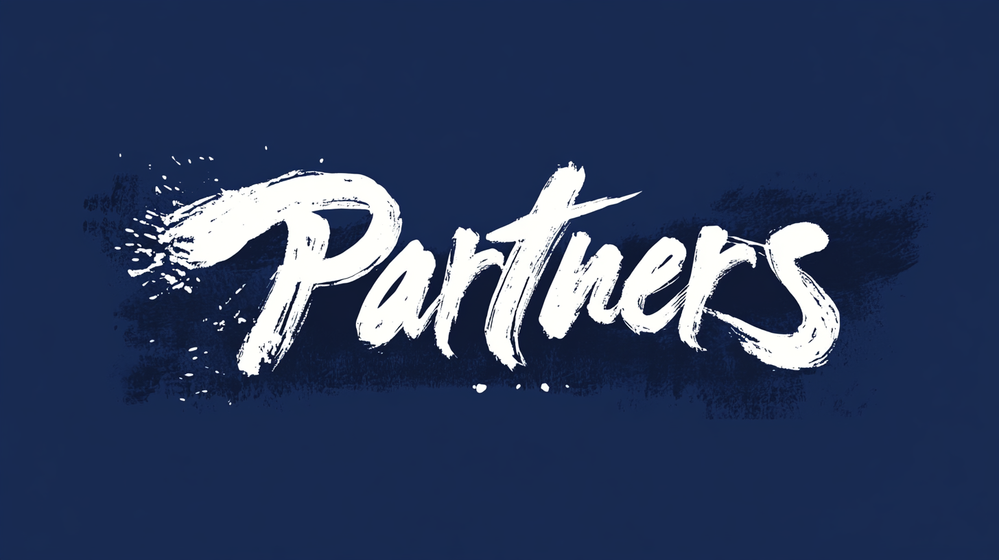 Japanese calligraphy logo on navy background