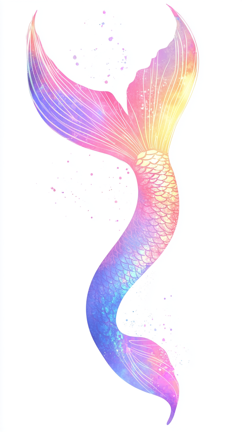 Cute Cartoon Style Pastel Mermaid Tail