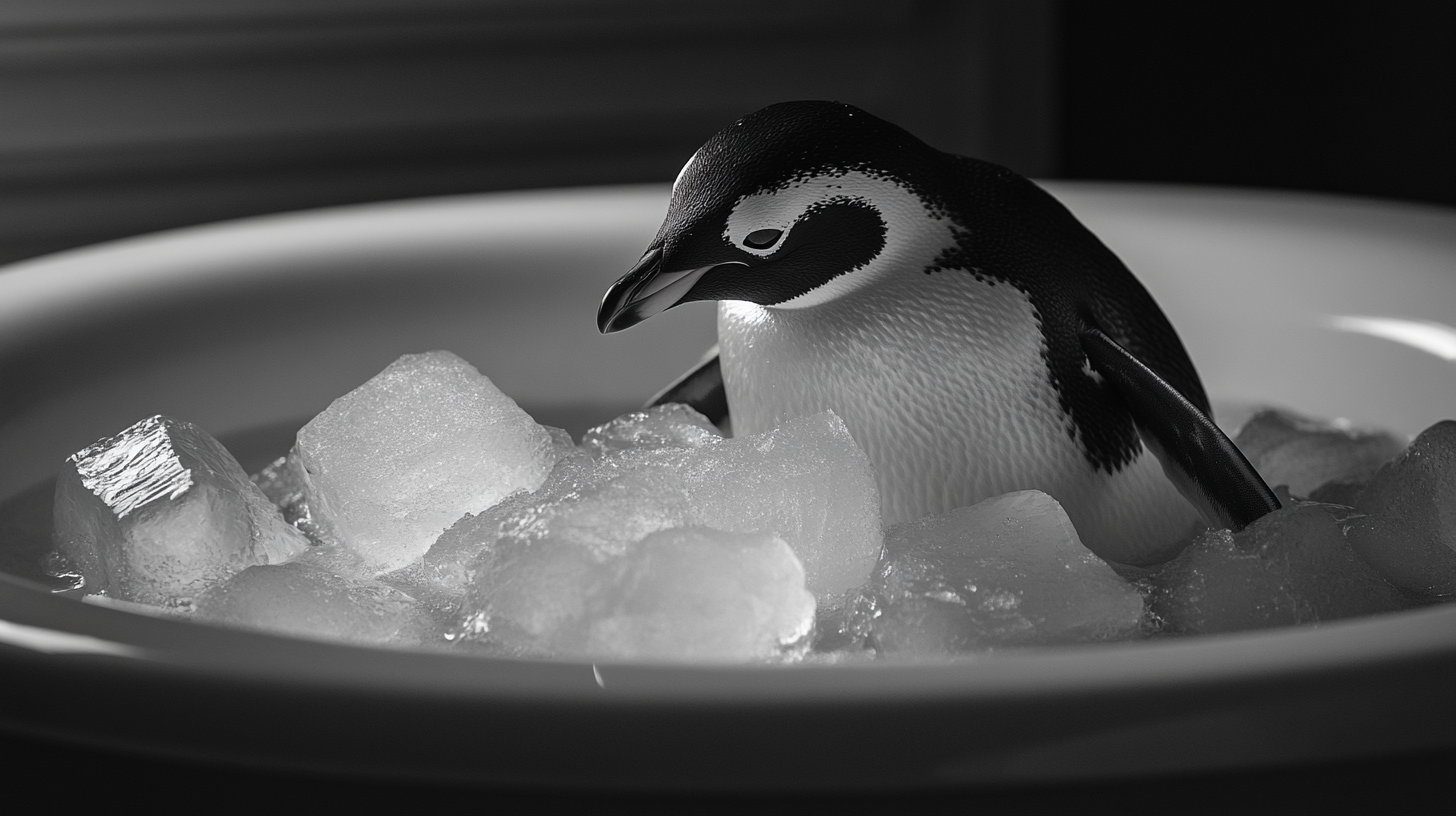 Penguin in Ice Bath