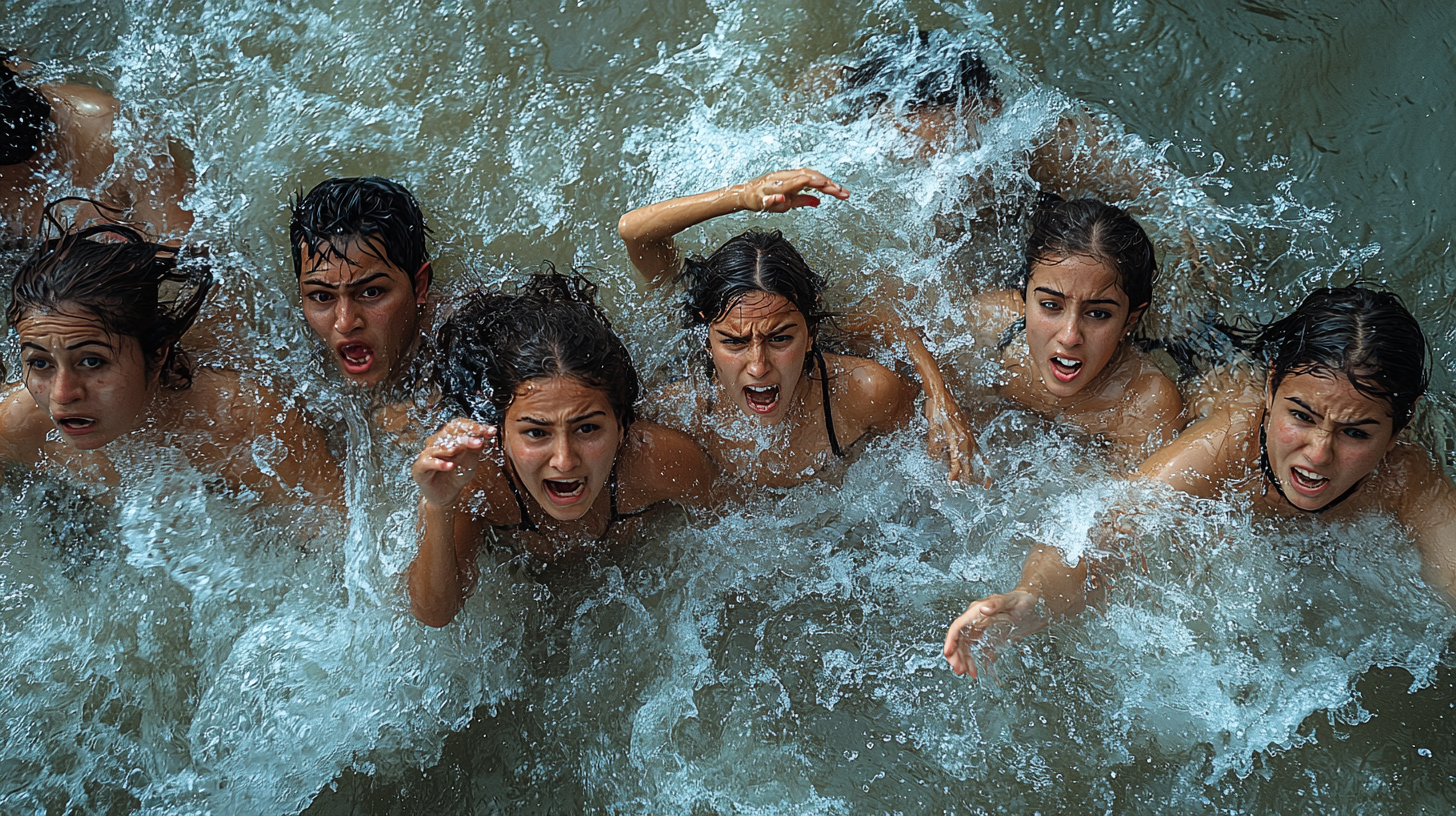 People in Raging River Flood