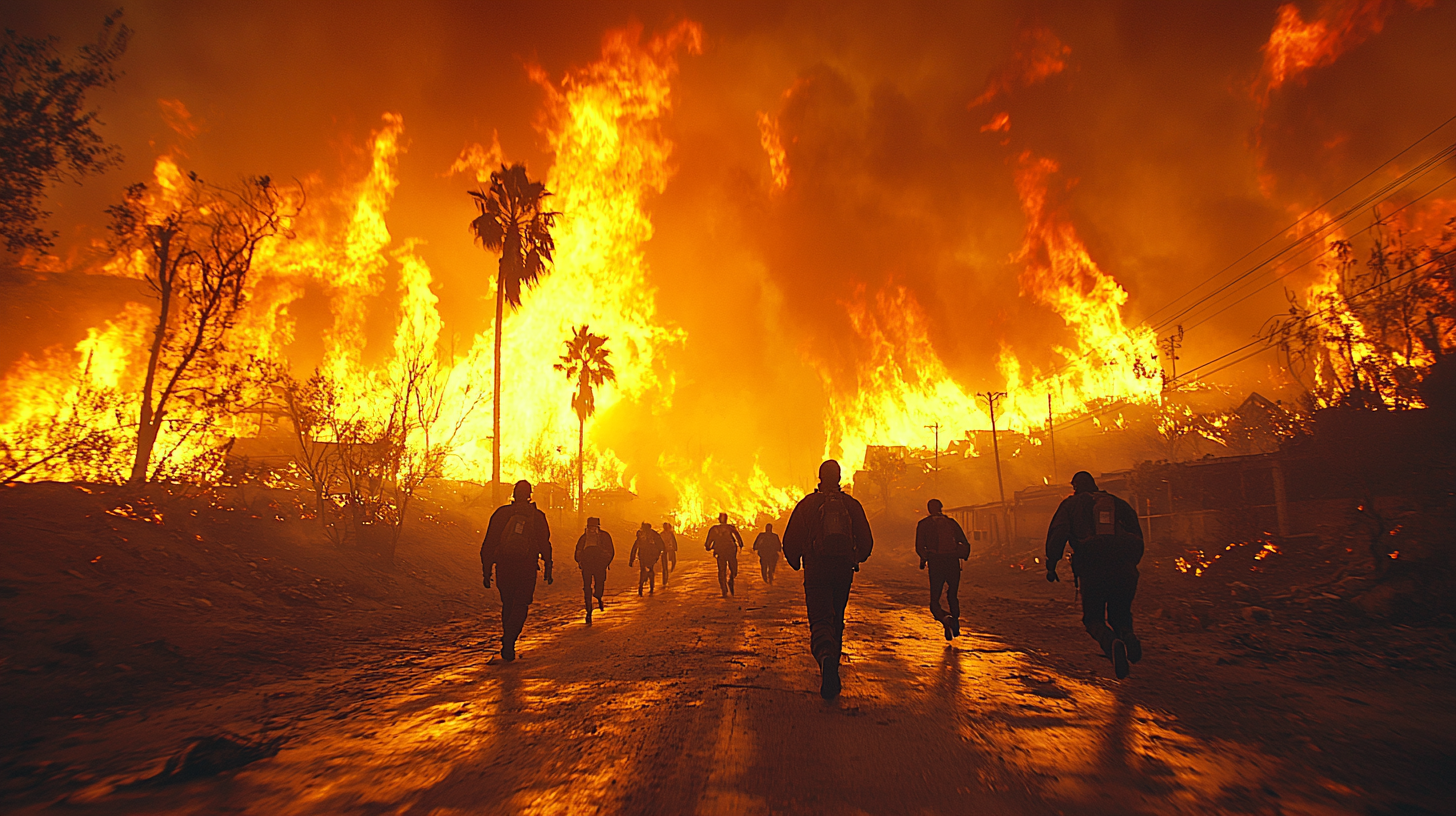 People Running From Wildfires