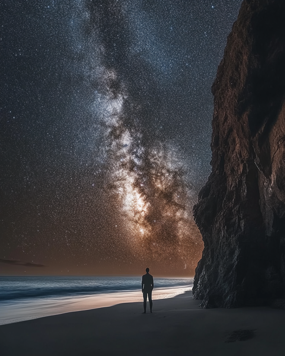 Person gazing at night sky