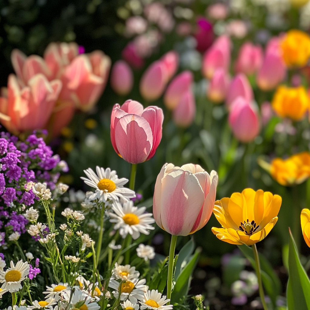 Blooming flowers in vibrant garden