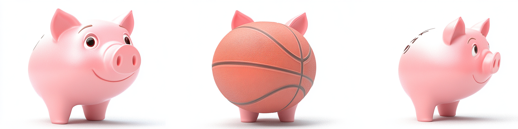 Pink piggy bank basketball cartoon