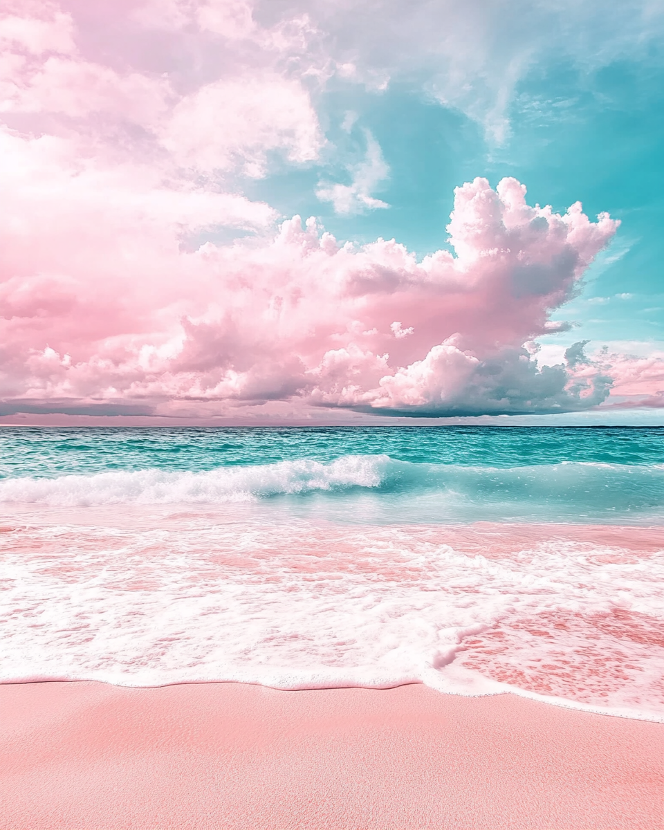 Pink Sunset Beach Clouds Turquoise View