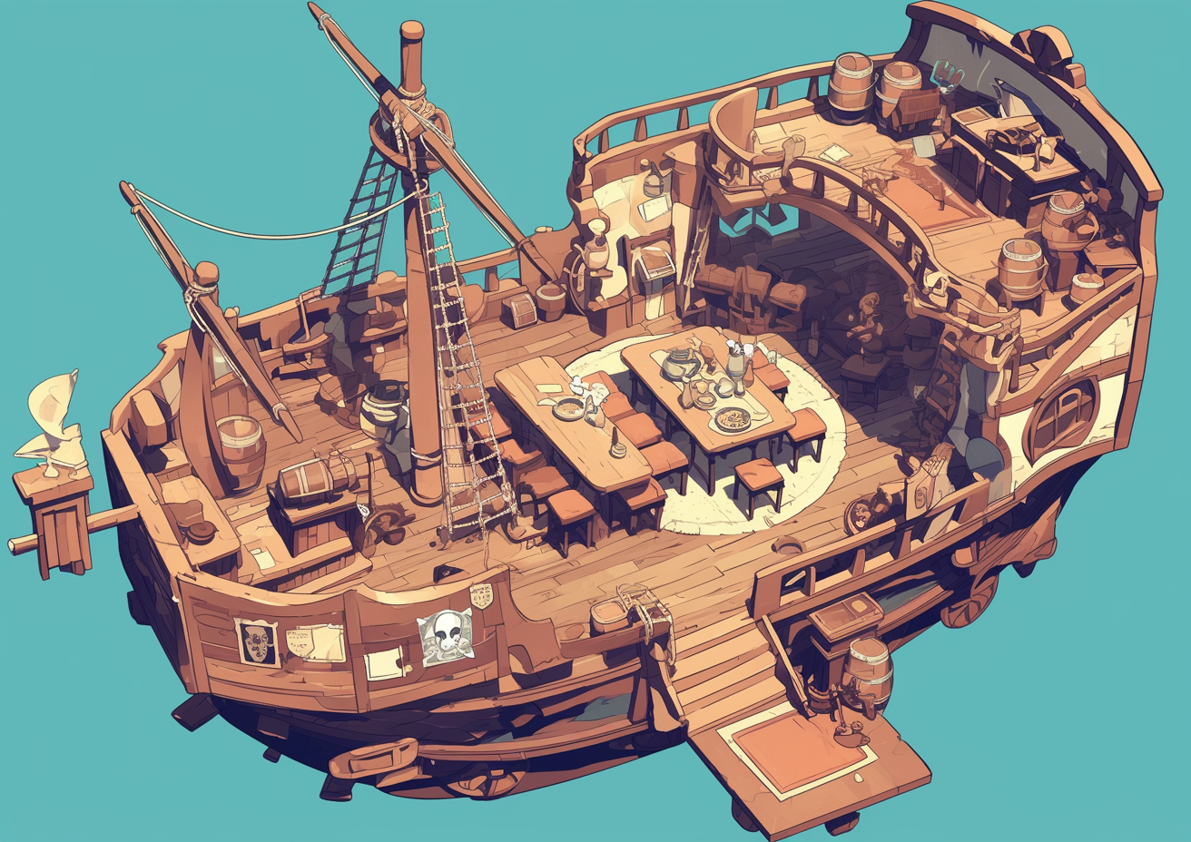 Isometric Cartoon Pirate Ship Model