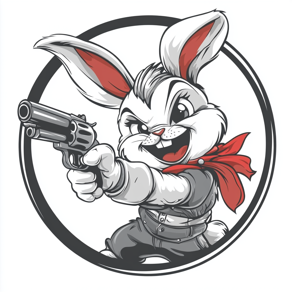 Cute rabbit holding gun logo