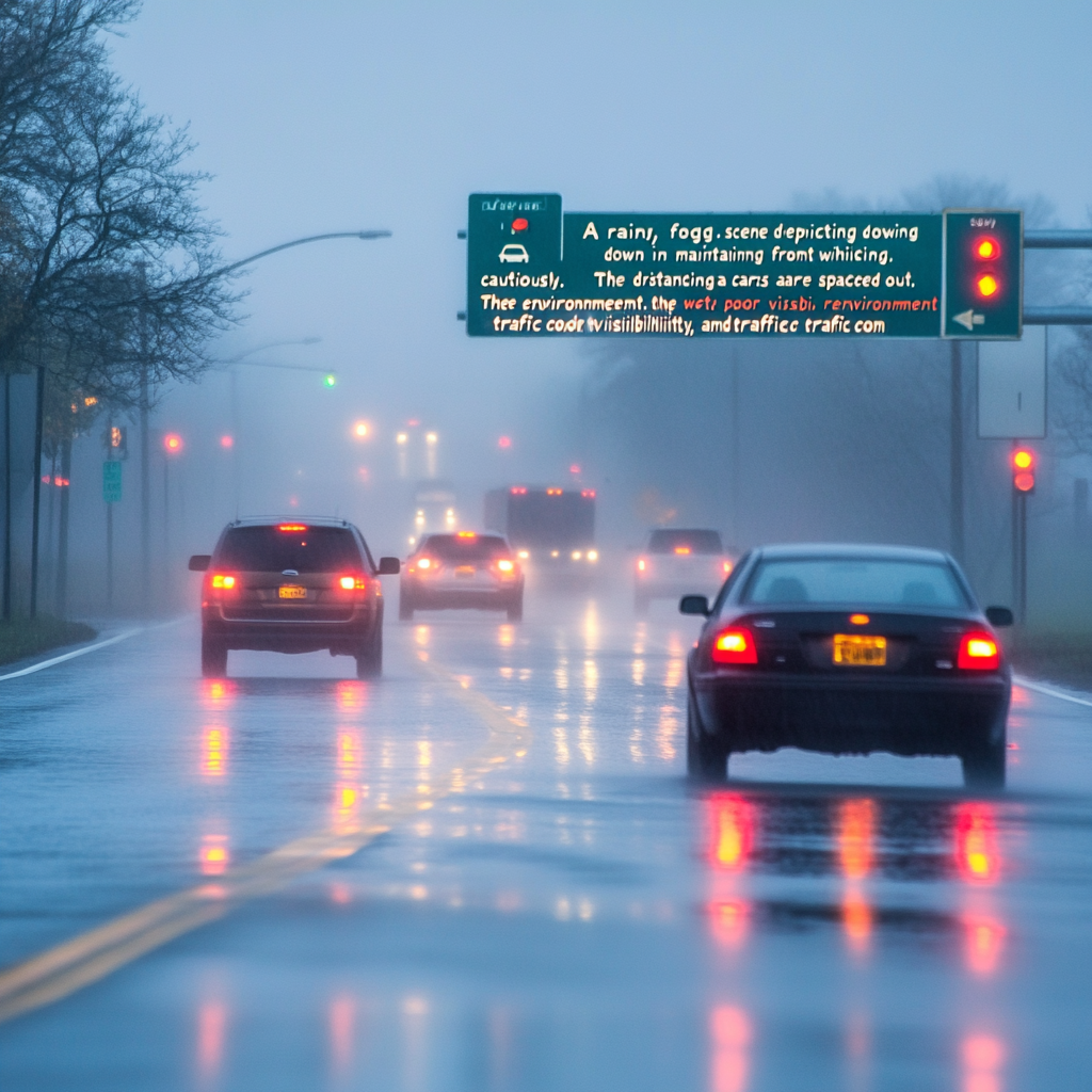 Driver on Rainy Foggy Road