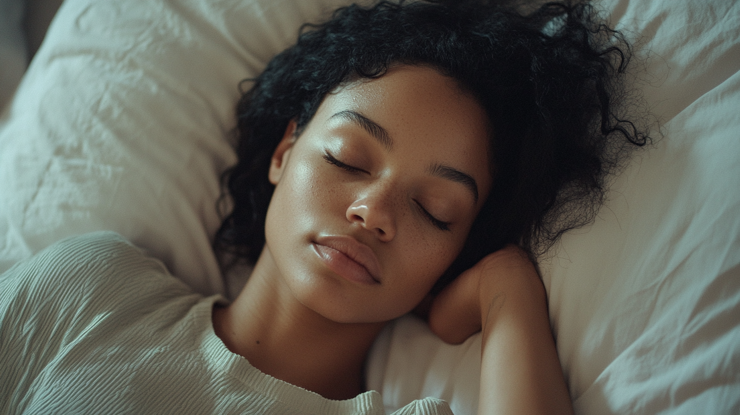 Black woman peacefully sleeping in bed