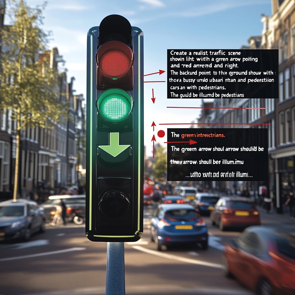 Dutch traffic light scene with green and red arrows