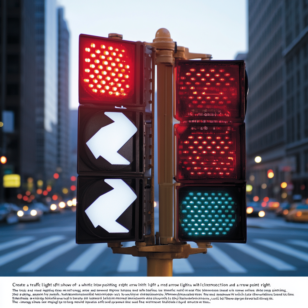 Traffic light with white and red arrows