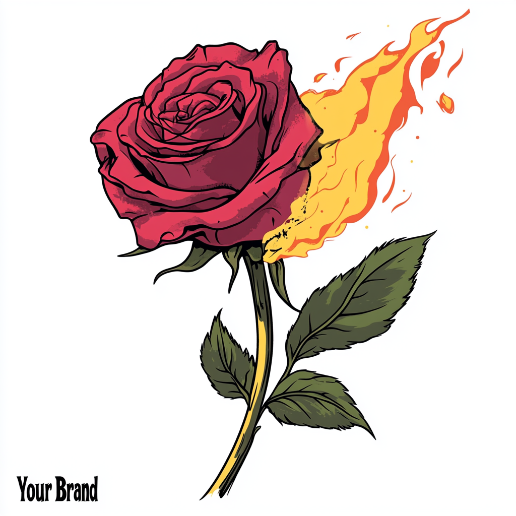 Red rose yellow flames logo design