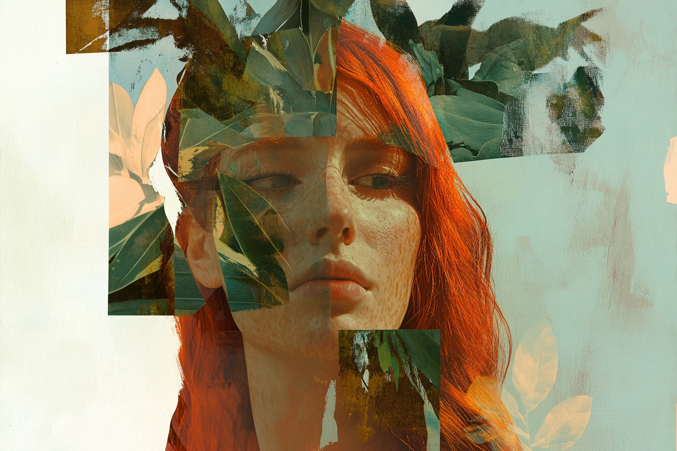 Red-Haired Female Collage Abstract Shapes