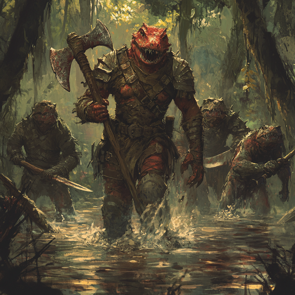 Tall humanoid group in swamp