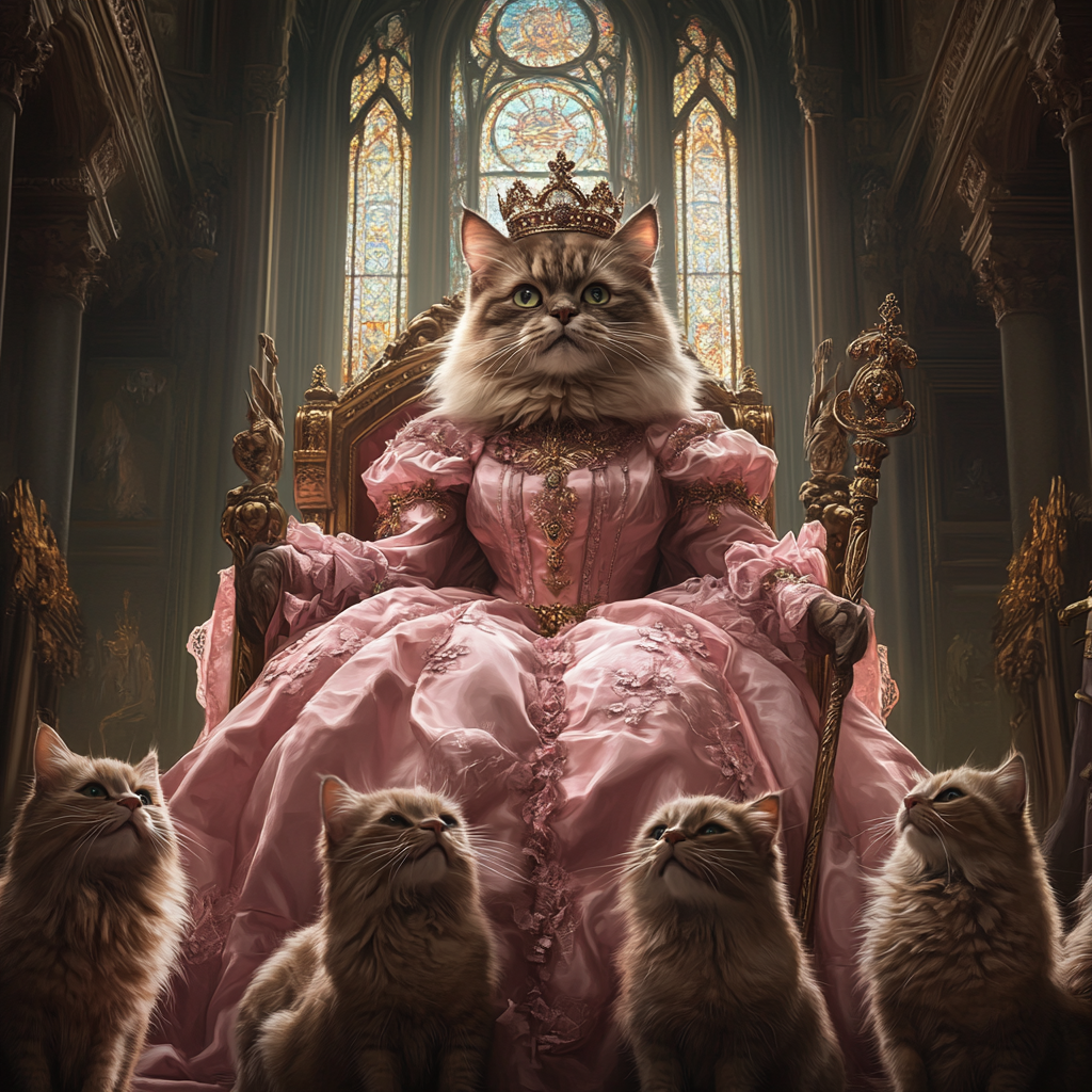 British longhair cat in pink gown