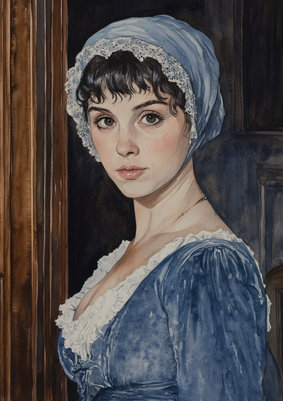 Regency woman in blue dress