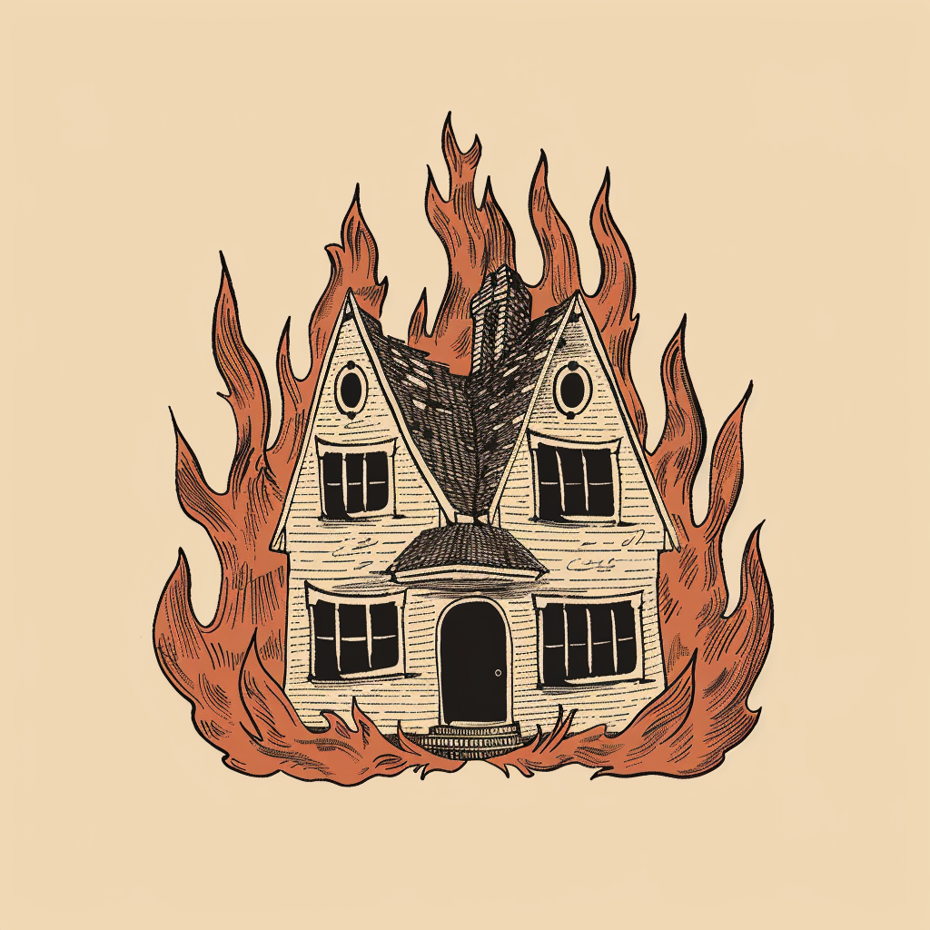 Retro Style House Flames Cartoon