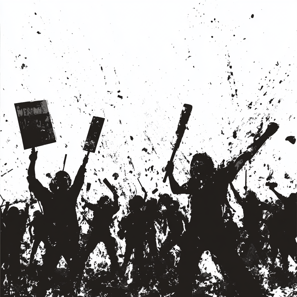 Rioting Protesters Stencil Art Photo