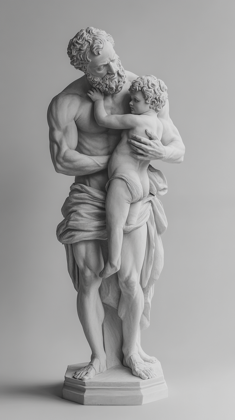 Roman man kisses child statue