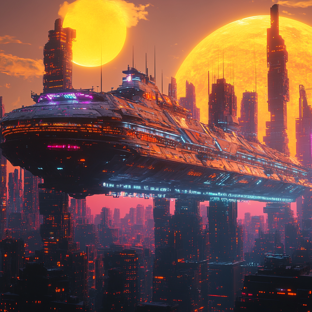 Roman spaceship city orbiting sun