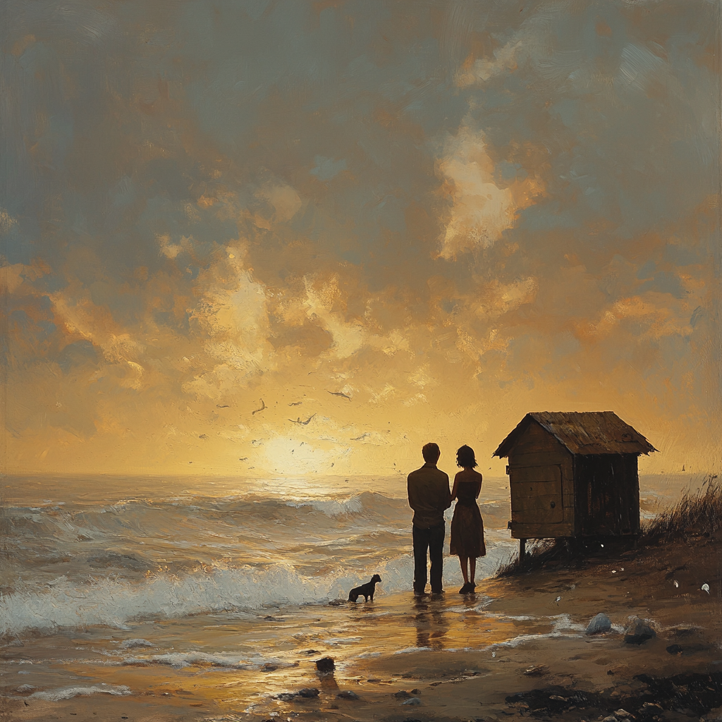 Couple on beach at sunrise