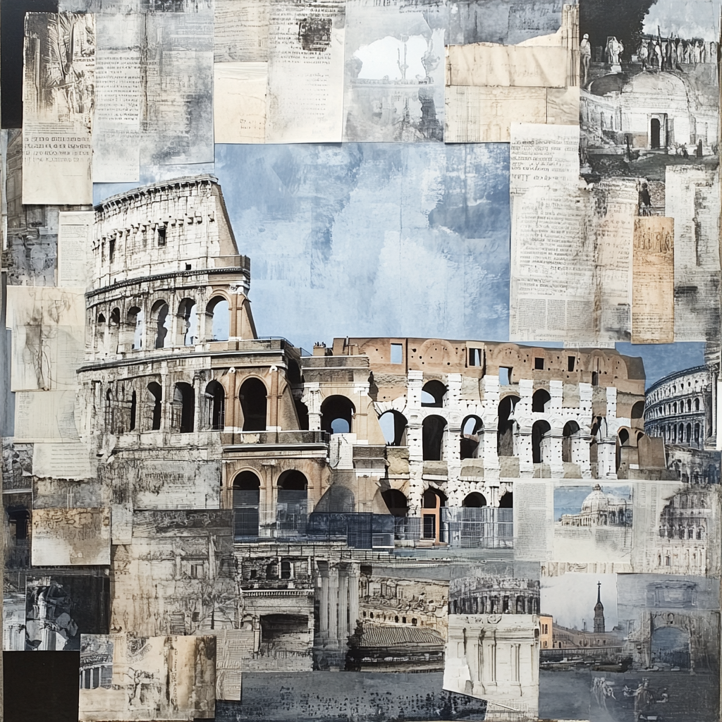 Rome Ancient Buildings Collage Gray Tones