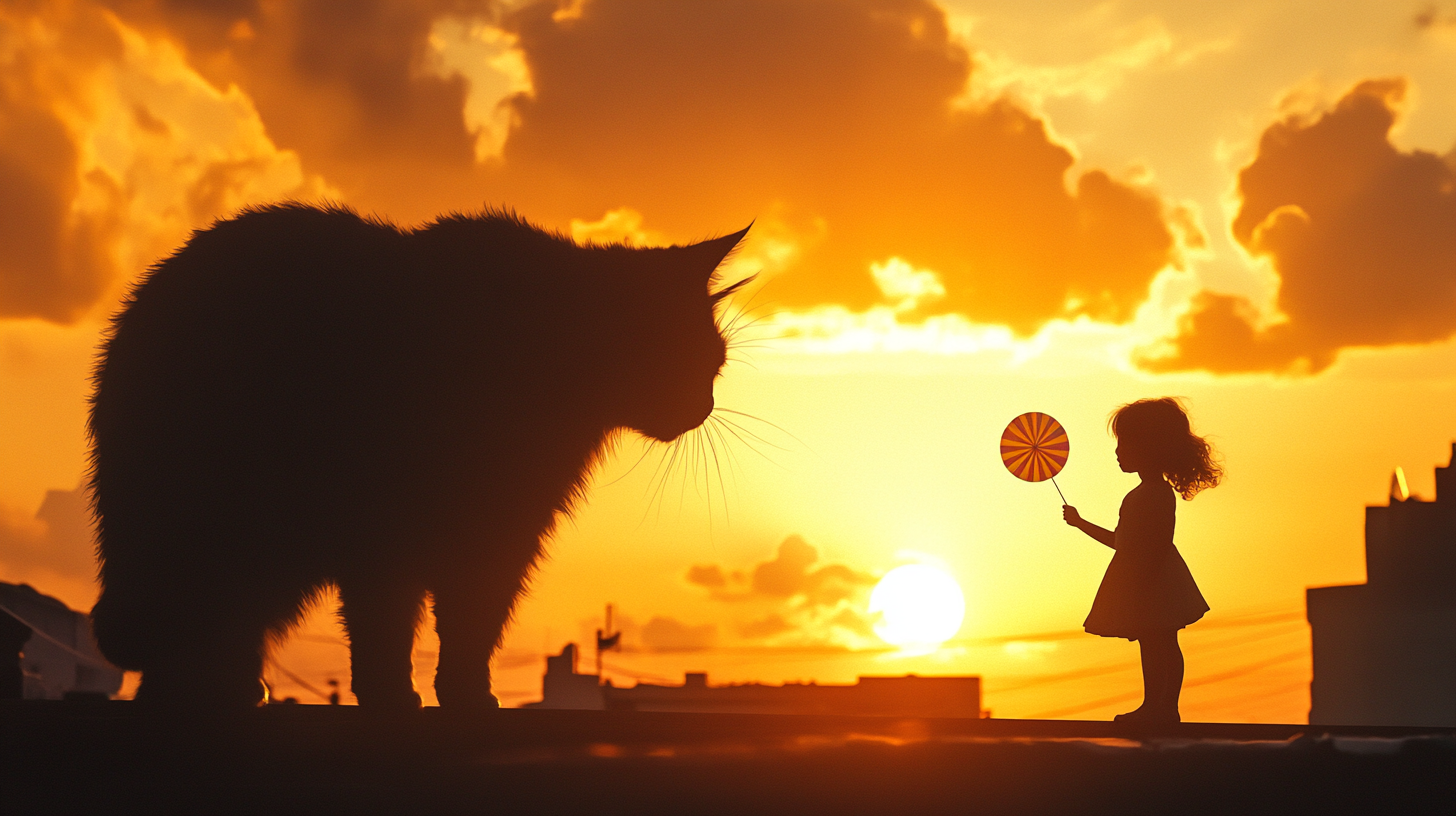 Little girl with pinwheel at sunset