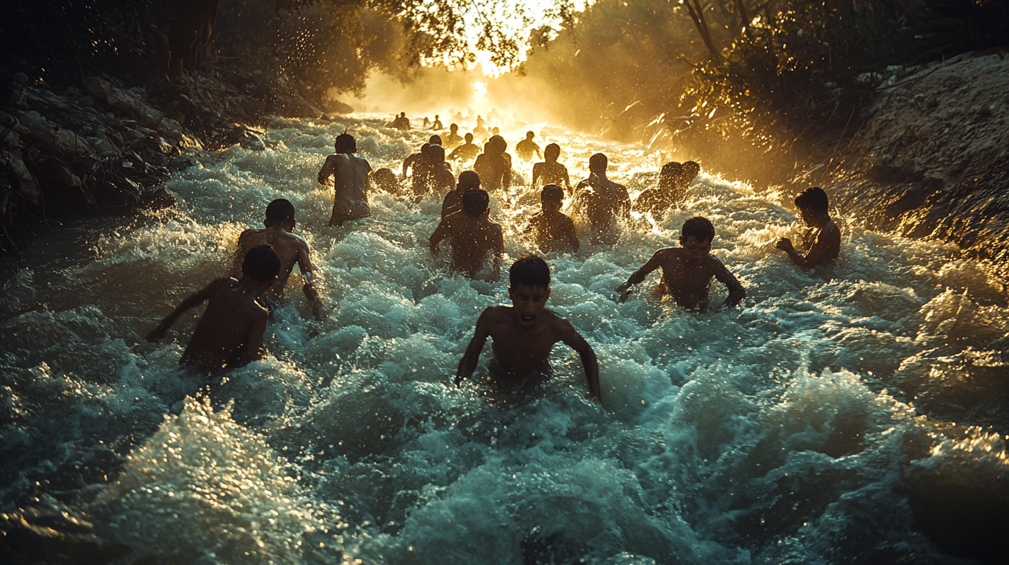 People in rural river flood