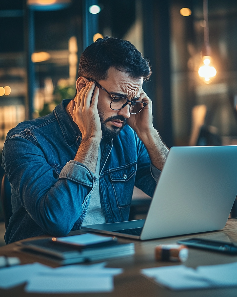 Sad man at office desk