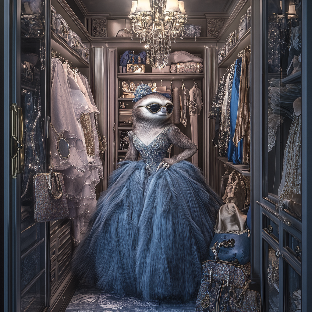 Sassy Sloth in Luxury Walk-in Closet