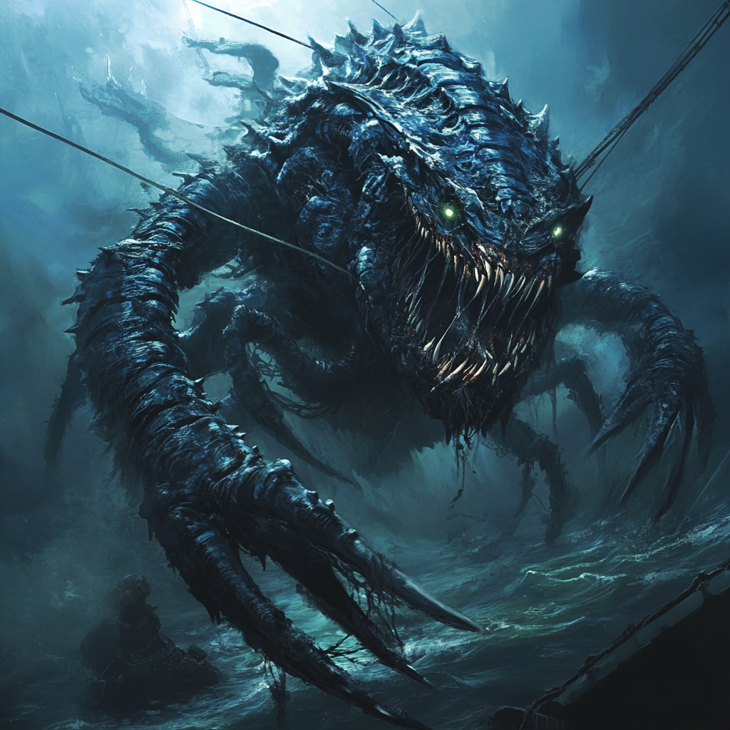 Massive segmented sea monster illustration